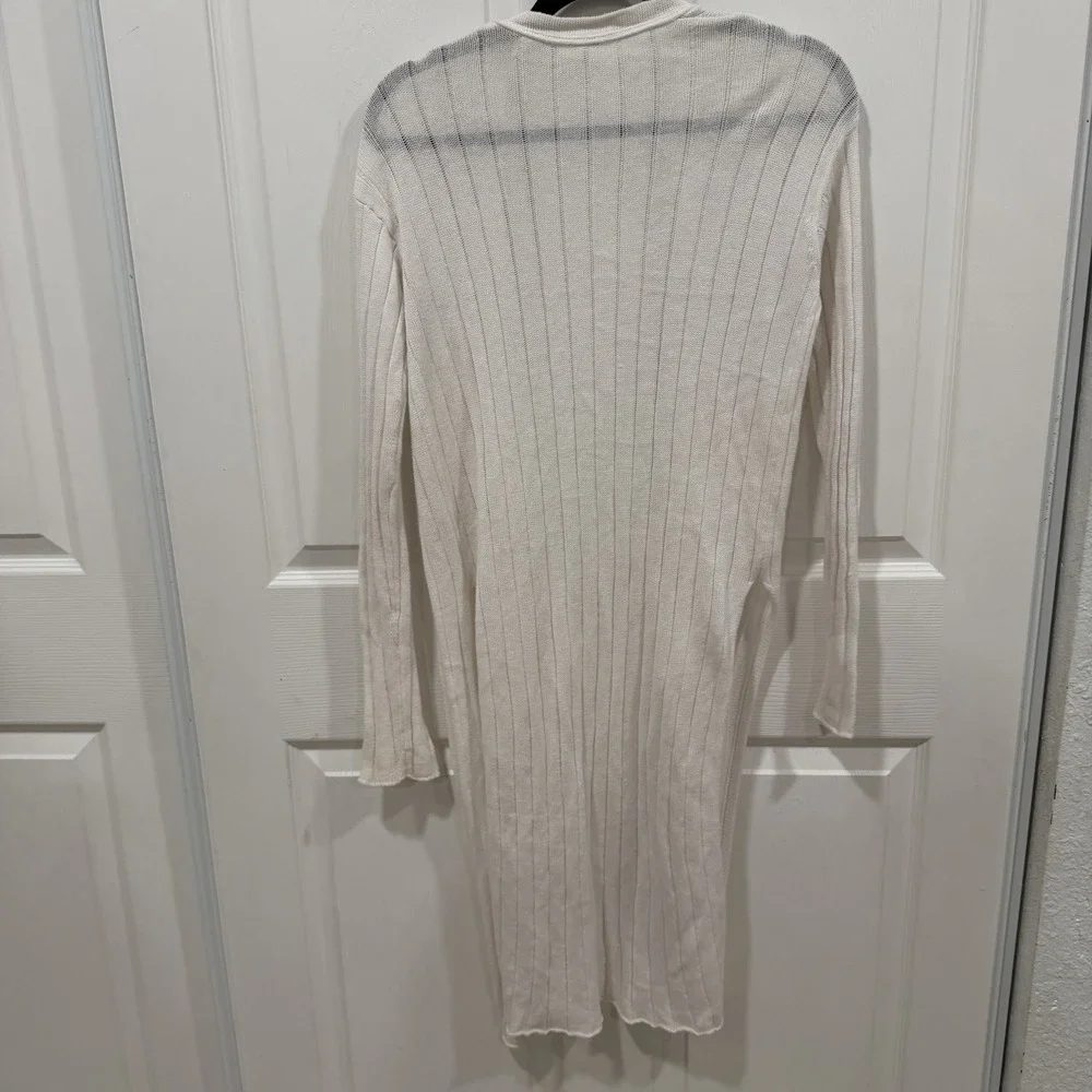 Free People White Ribbed Knit Duster Cardigan Long Sleeve Open Front‎ XS